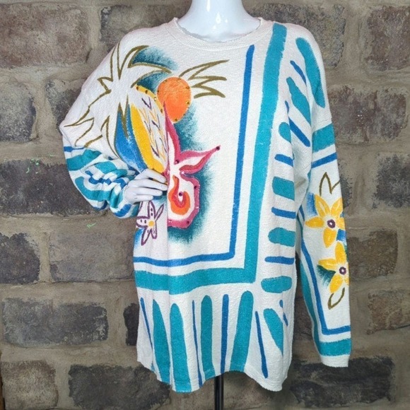 Valerie Lynn Designer Artwear Vintage Sweater Tropical Bejeweled One Size - Picture 2 of 12